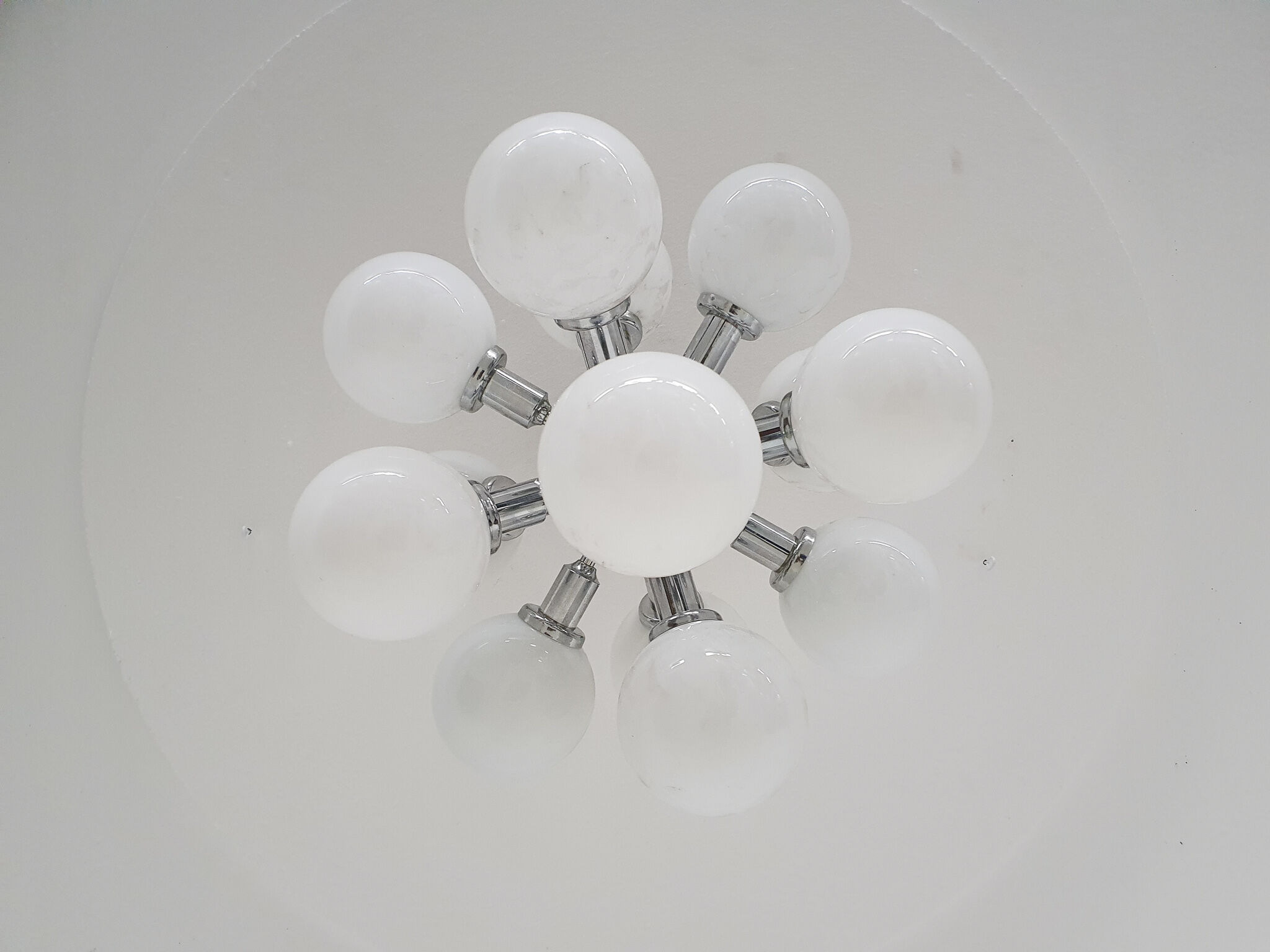 Mid-century "Sputnik" metal pendant light with 13 glass globes, 1970's