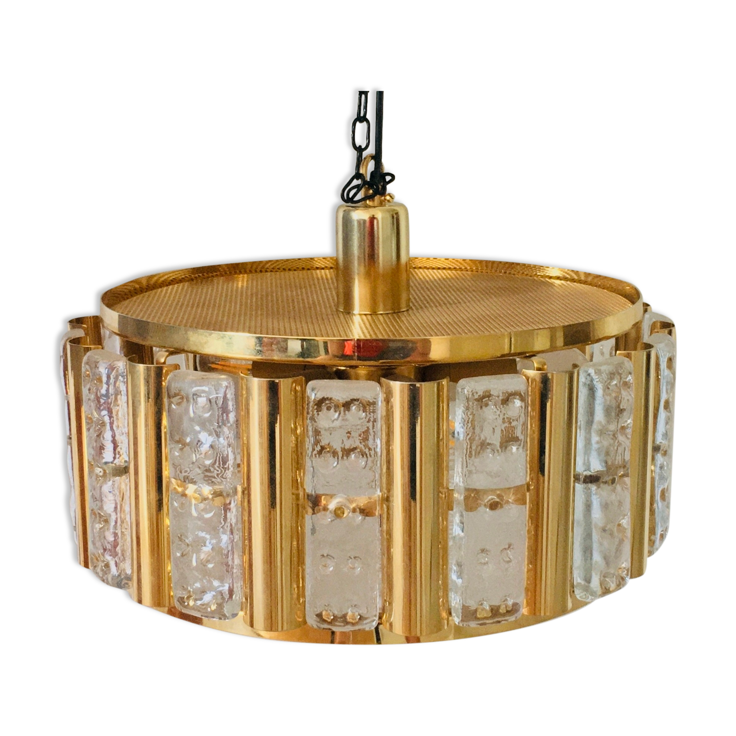 Mid-Century Scandinavian Brass and Glass Ceiling Light by C. Fagerlund for Orrefors, 1960s