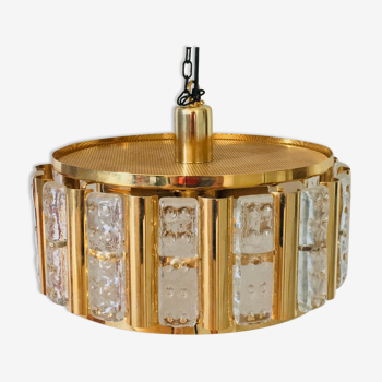 Mid-Century Scandinavian Brass and Glass Ceiling Light by C. Fagerlund for Orrefors, 1960s