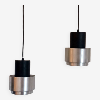 Pair of Space Age pendant lights in brushed stainless steel