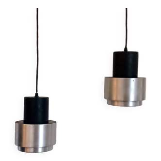 Pair of Space Age pendant lights in brushed stainless steel