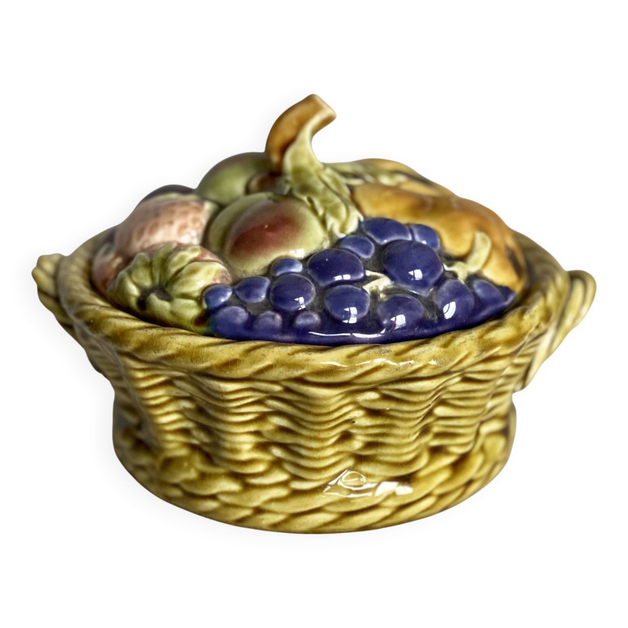 Candy dish (or sugar bowl) barbotine old fruit basket