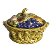 Bonbonnière (ou sucrier) barbotine ancien panier de fruits