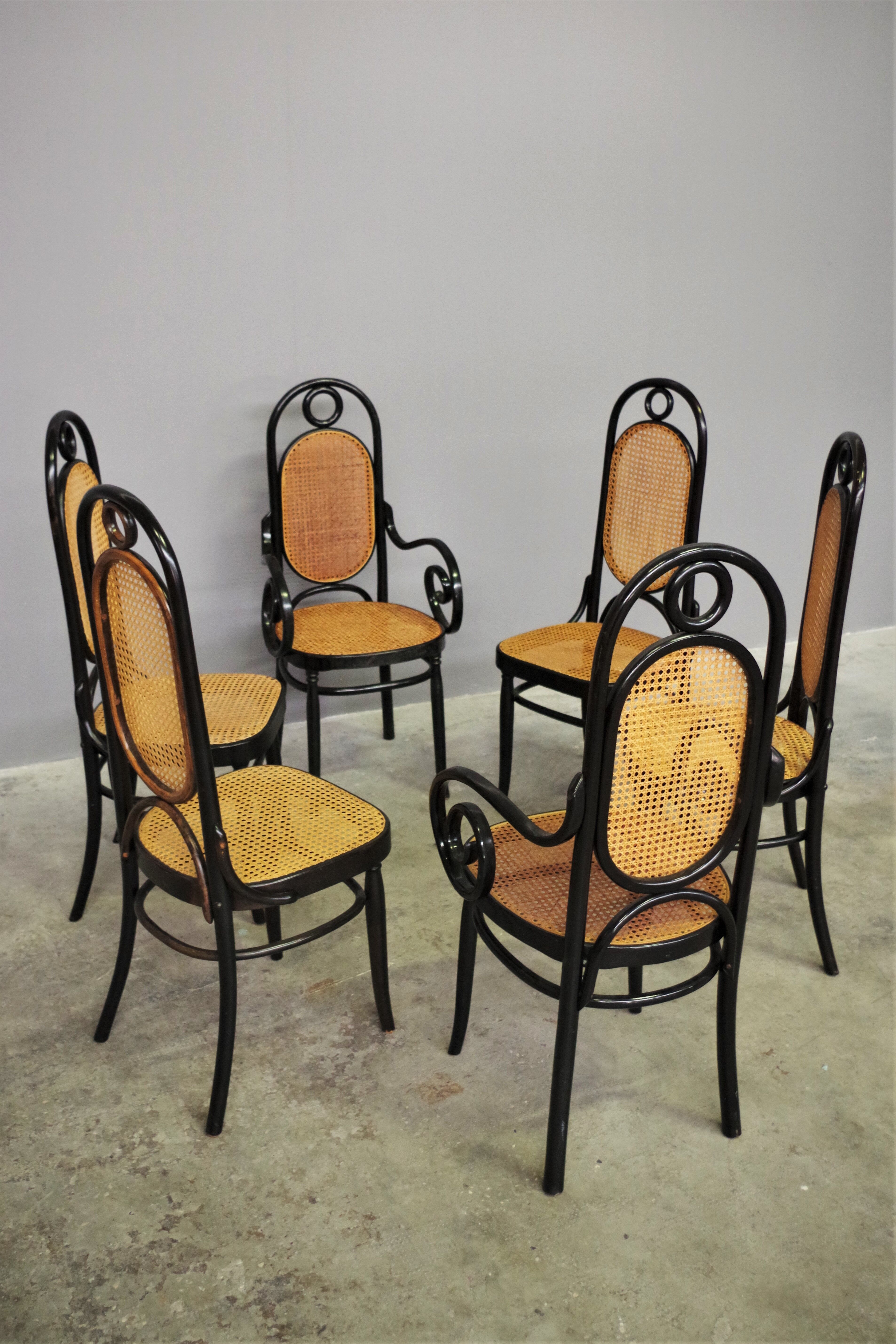 Chairs in bent beech and vienna straw, 1980