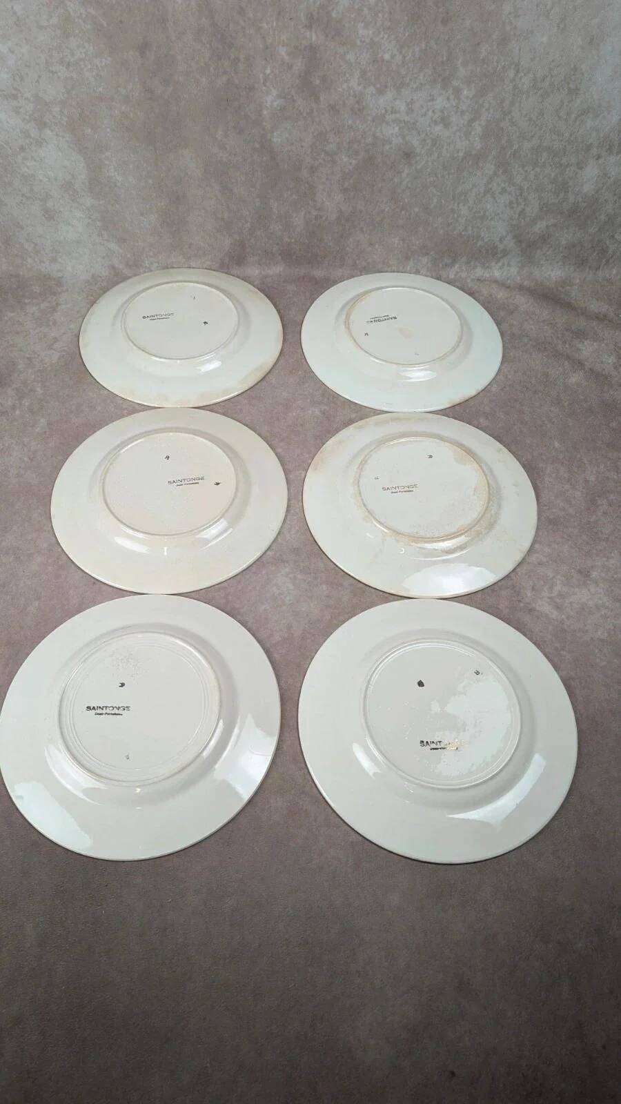 Set of 6 vintage Saintonge flat plates – semi-porcelain