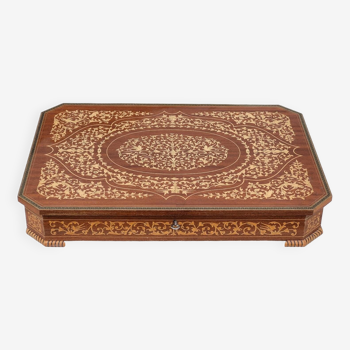 Chest wooden box richly decorated marquetry
