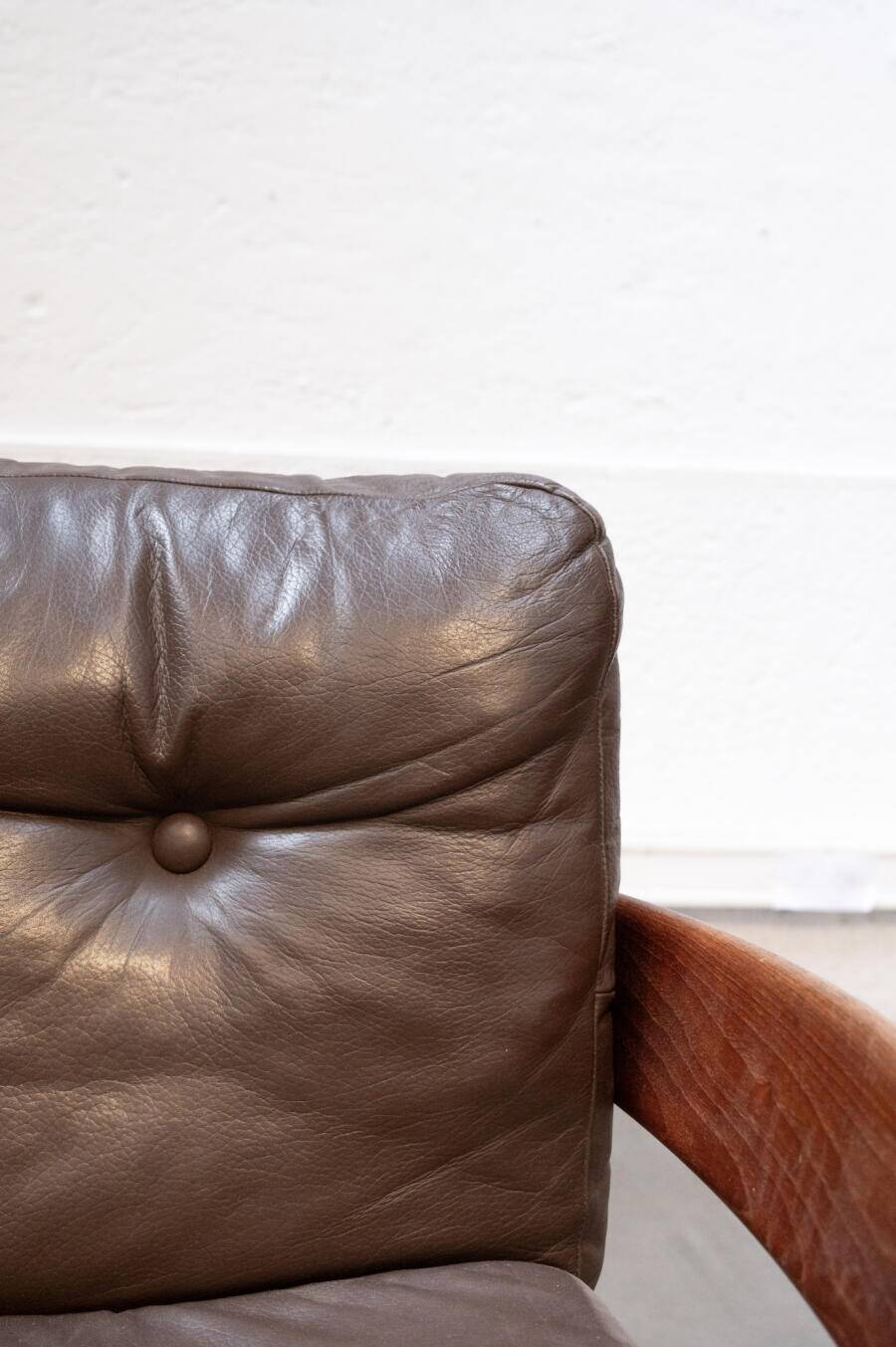 Teak and leather armchair