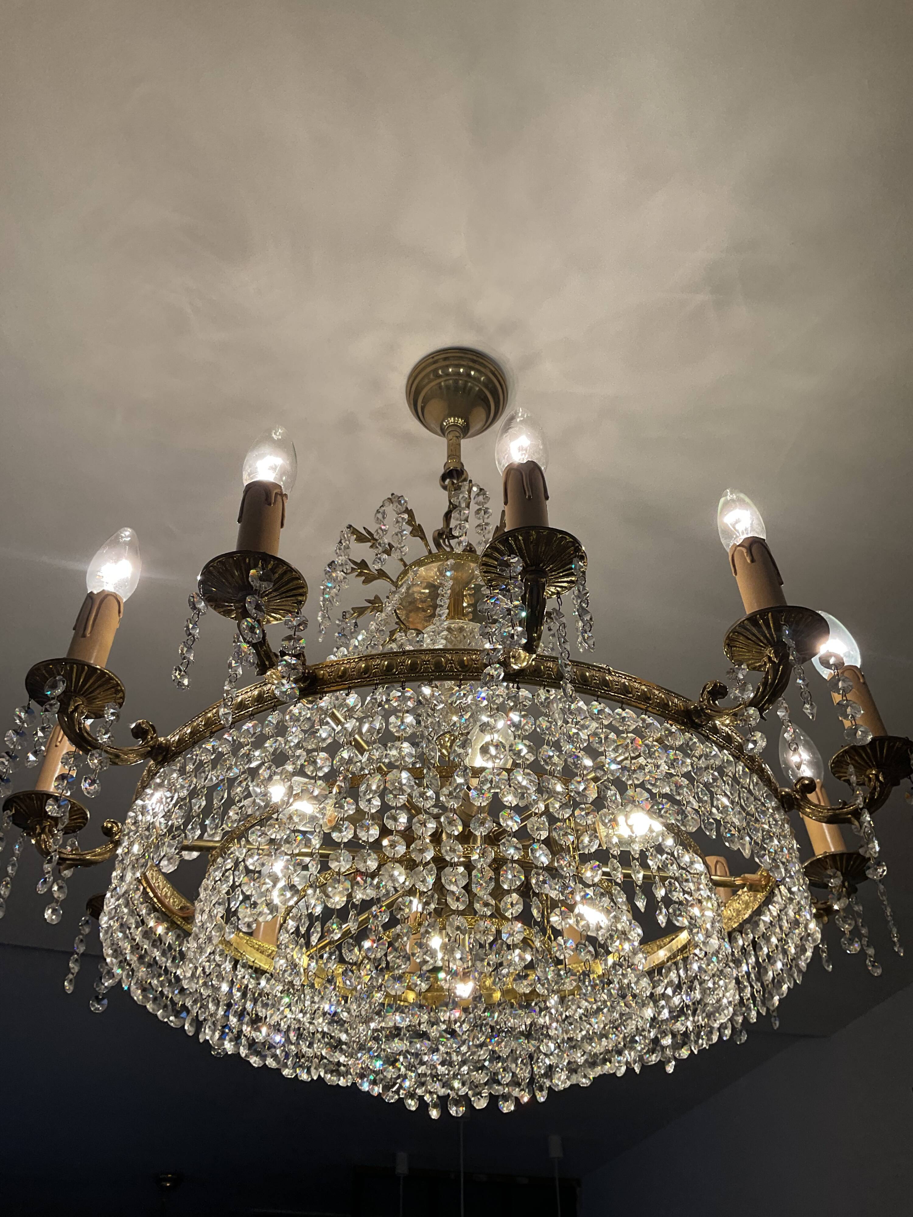 Old cascade chandelier with crystal pendants 19 lights