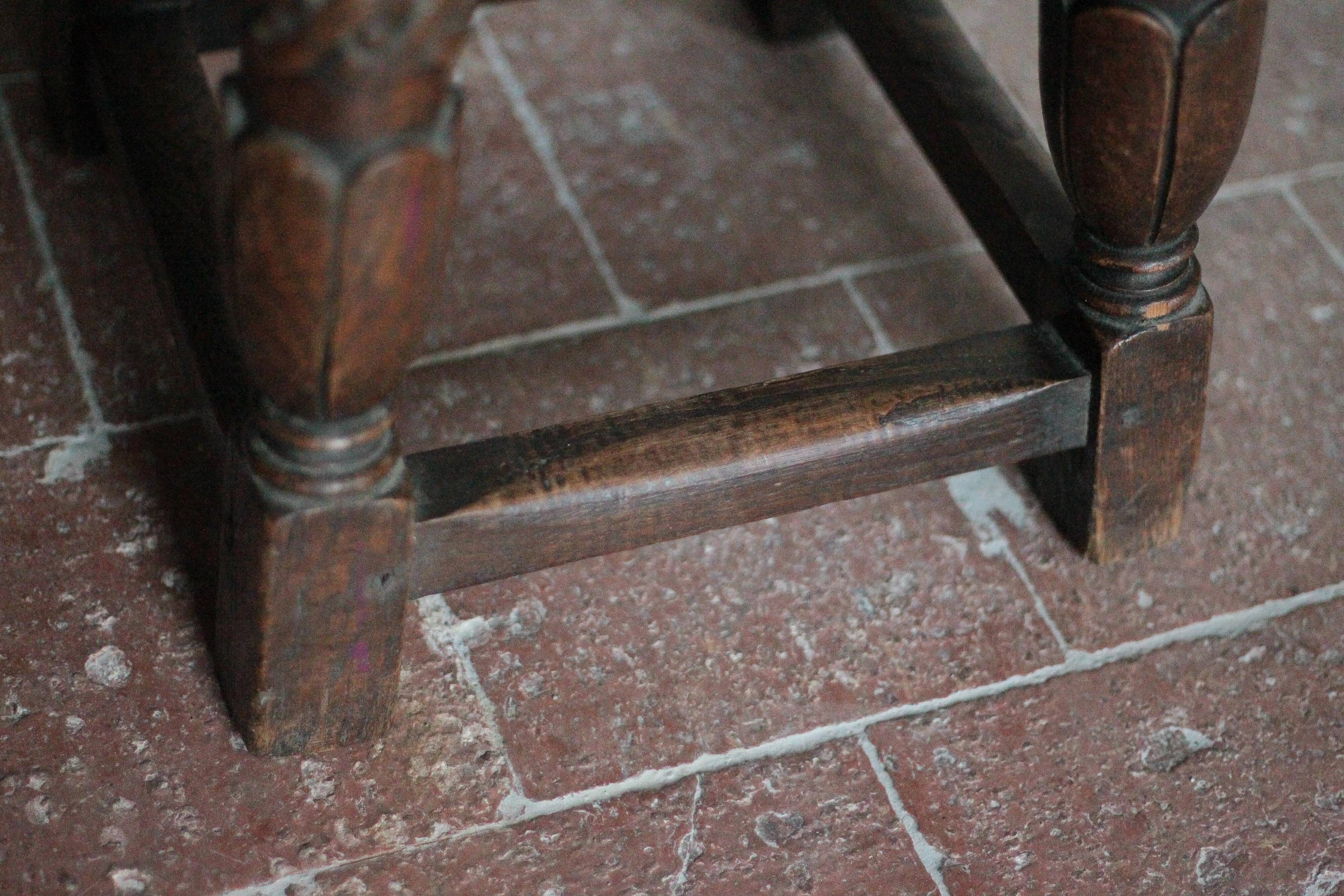 Antique wooden stool in Elizabethan English style, occasional stool