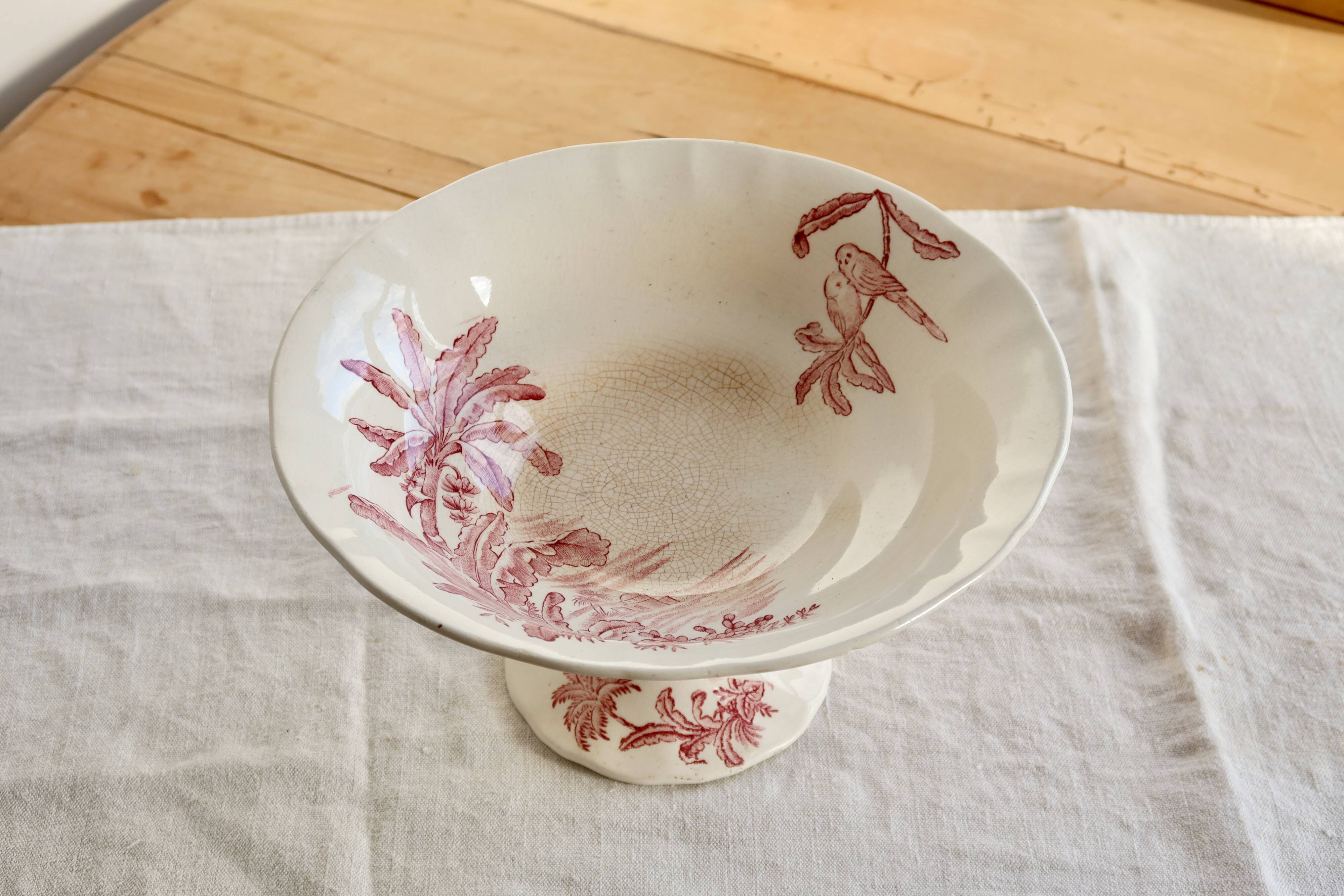 Antique Longchamp compote dish in pink ironstone – Exotic model