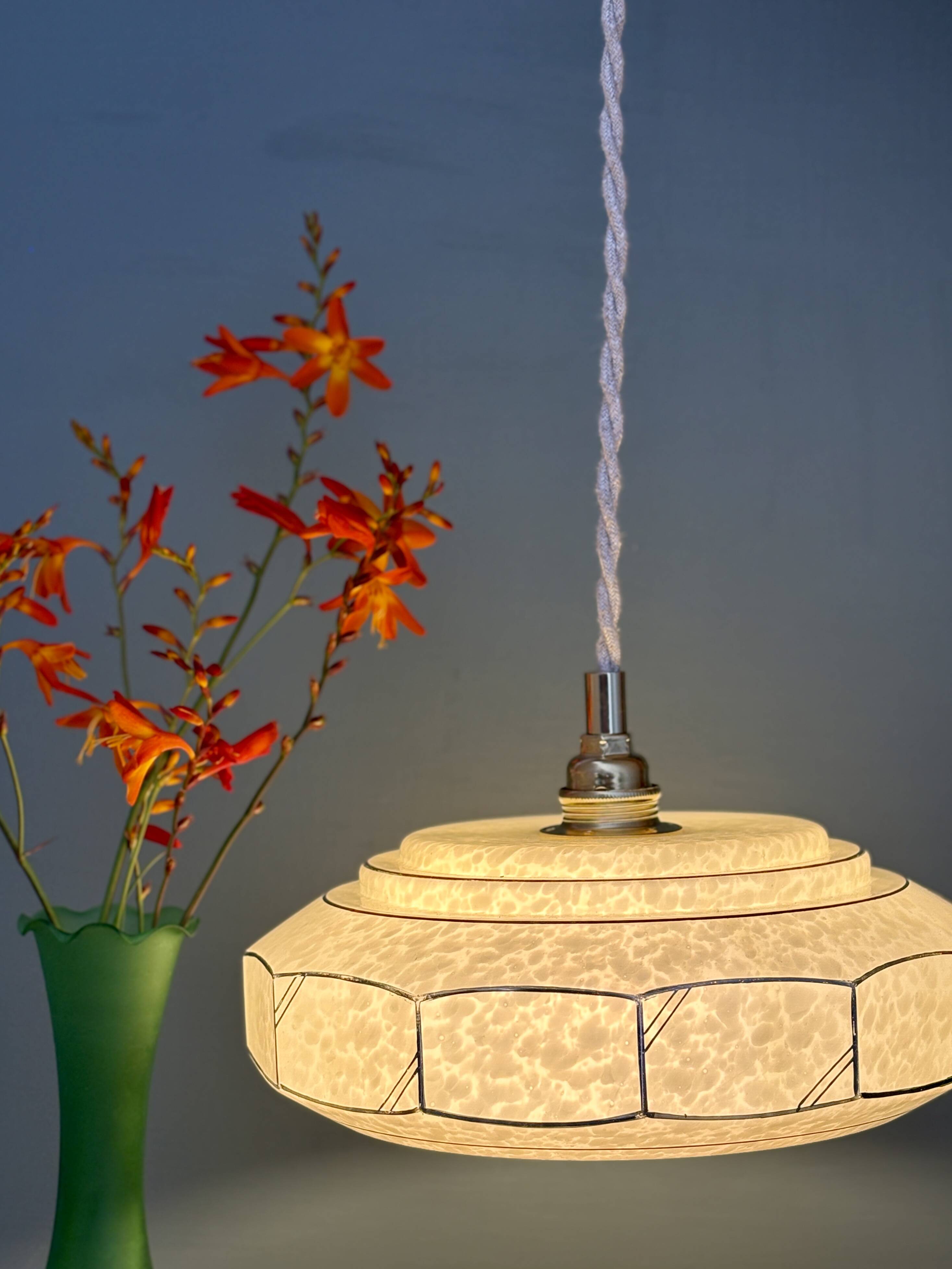 Vintage Art Deco glass pendant light in yellow Clichy.