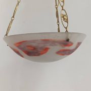 Art Deco suspension in glass paste and twisted brass chain signed Degué.