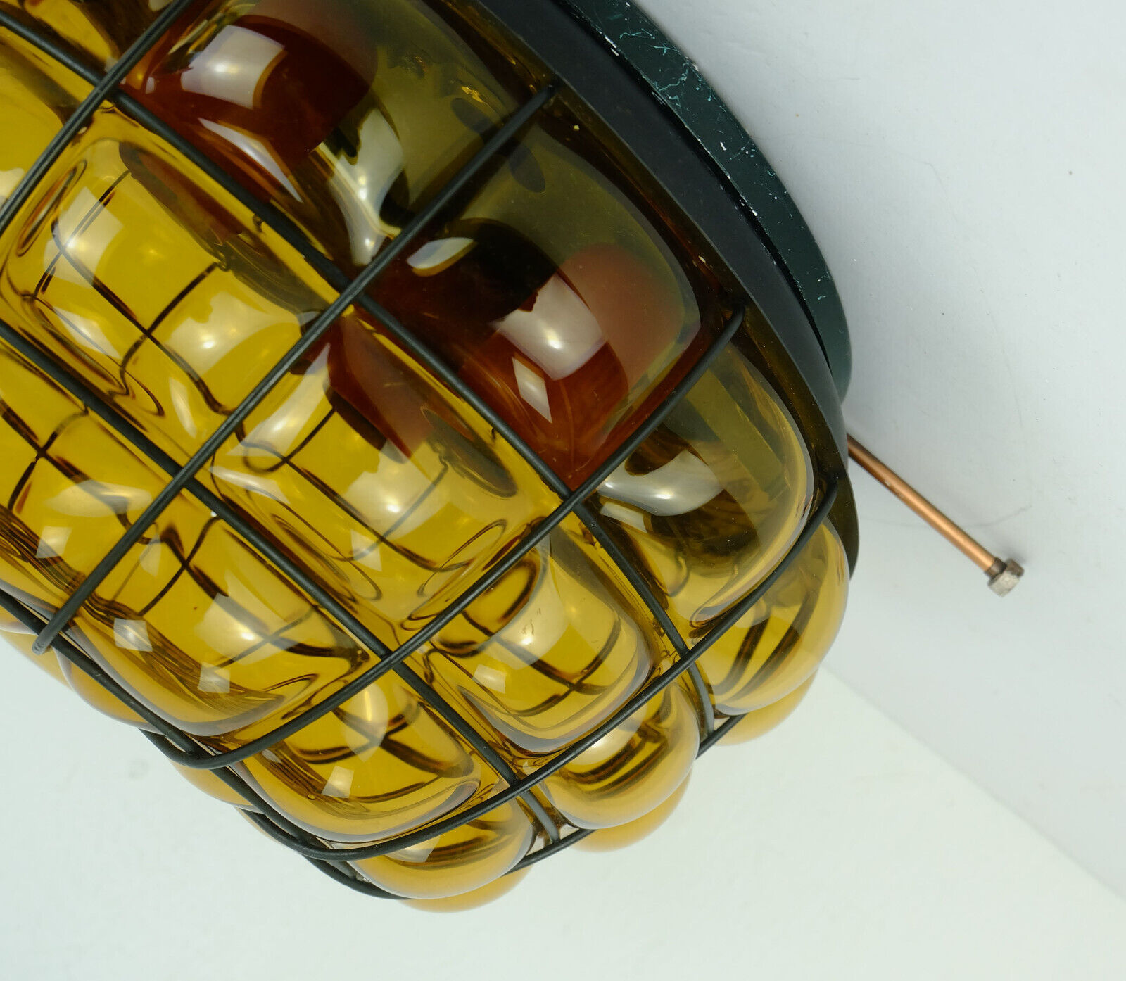 Ceiling lamp amber glass and metal 1970