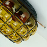 Ceiling lamp amber glass and metal 1970