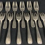 Suite de 12 fourchettes à dessert gâteaux en métal argenté design Vintage 1