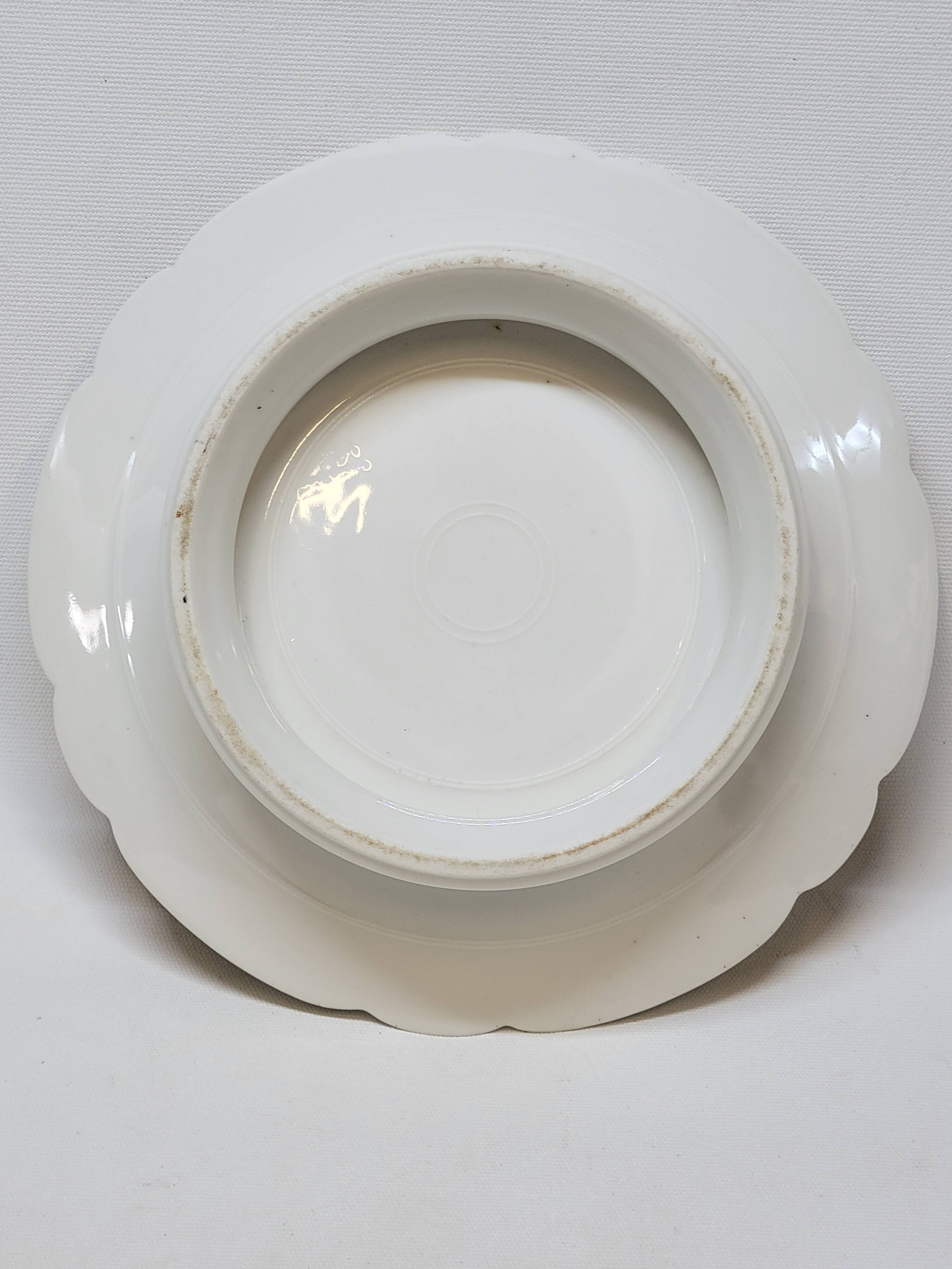 Superb Plate Dish on Pedestal 19th Century White Porcelain Bird Decor