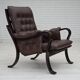 1970s, Scandinavian vintage design, armchair, brown leather, bent wood.