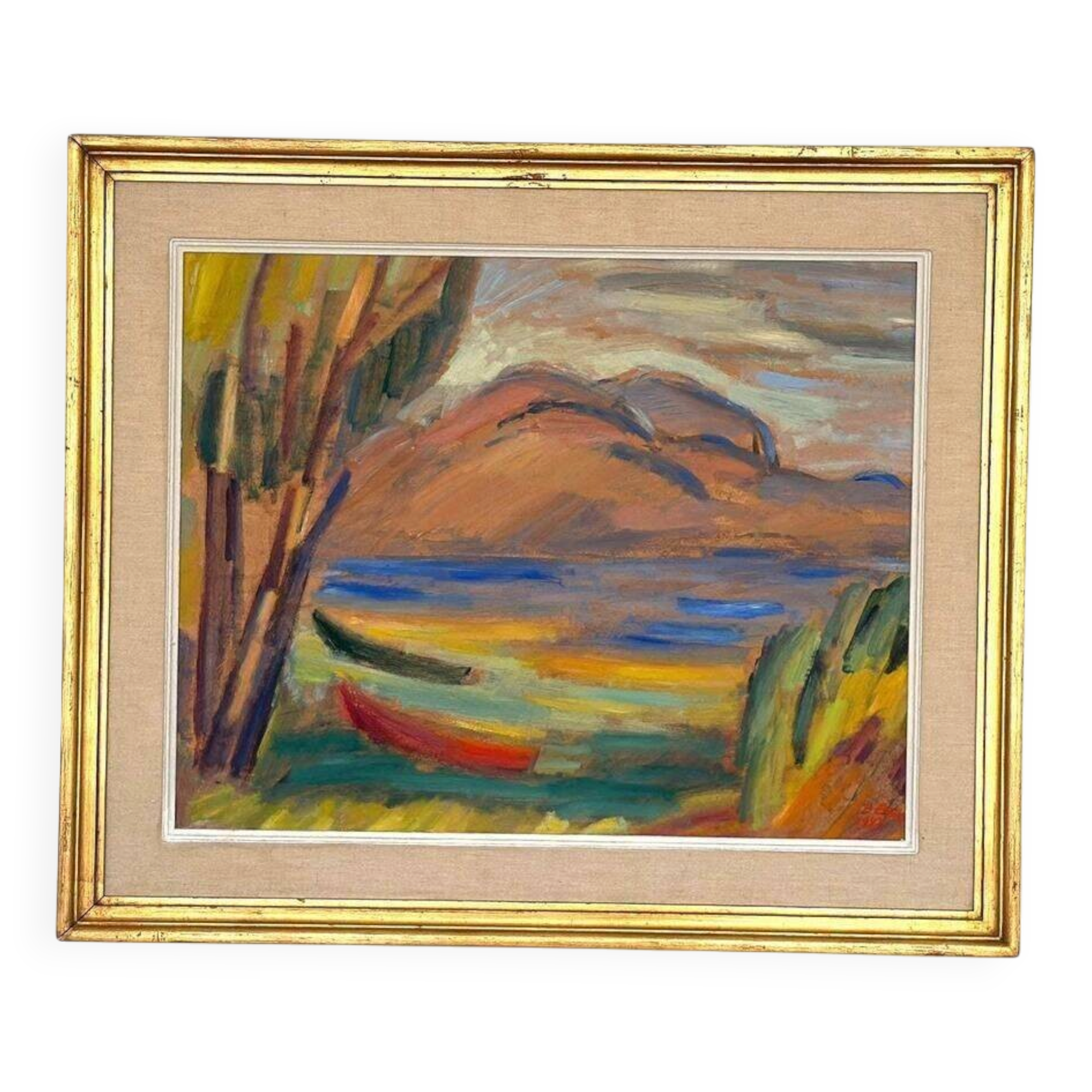 Huile sur panneau d'origine suédoise – “Sommardag” par B. Ekström – Datée de 1945 – Vintage et encadrée – 59 × 70 cm (23,2" × 27,6")
