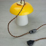 Mid-century yellow glass and brass mushroom table lamp