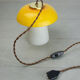 Mid-century yellow glass and brass mushroom table lamp