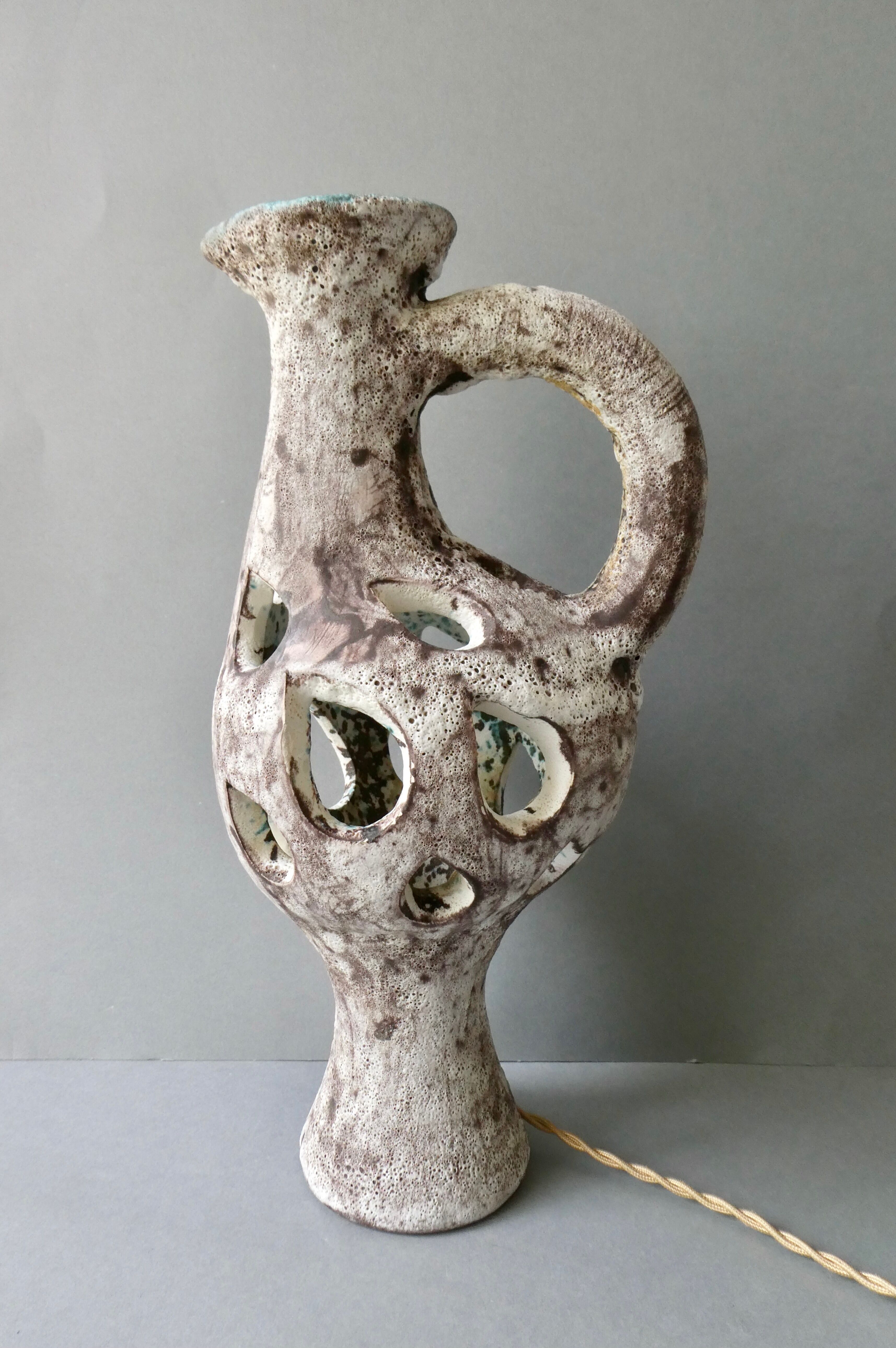 Openwork ceramic lamp from Vallauris, 70s