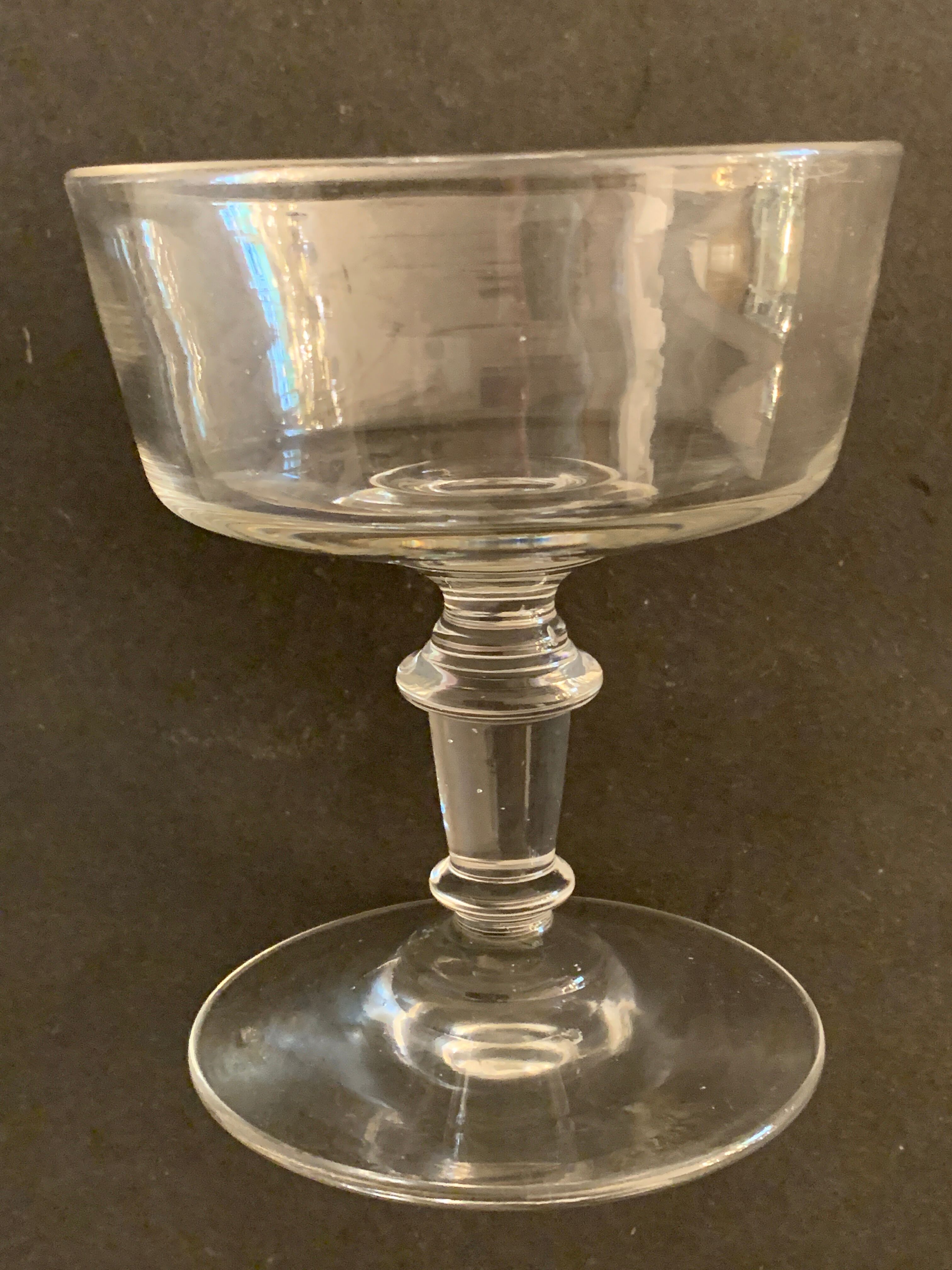 3 old champagne cups in blown and bubbled glass