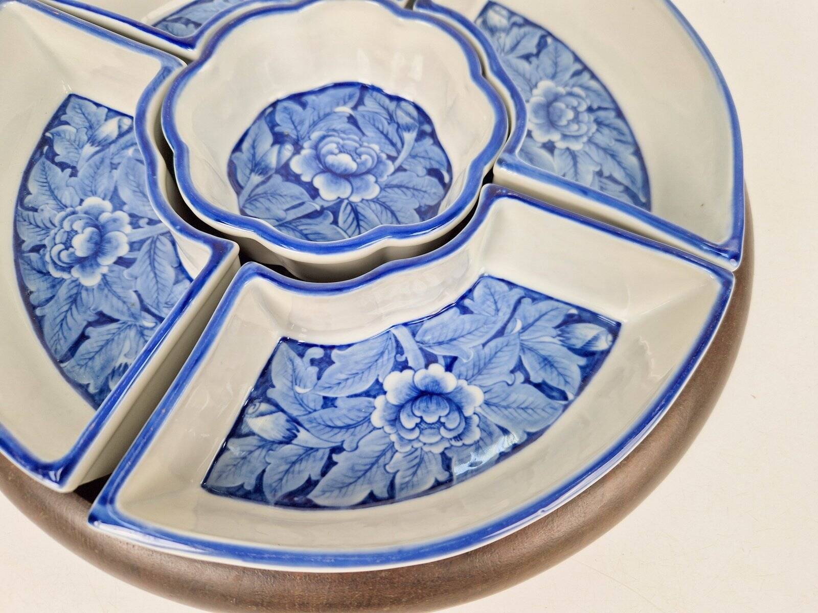Vintage Chinese Blue Flower Porcelain Snack Bowl with Appetizer Bowls