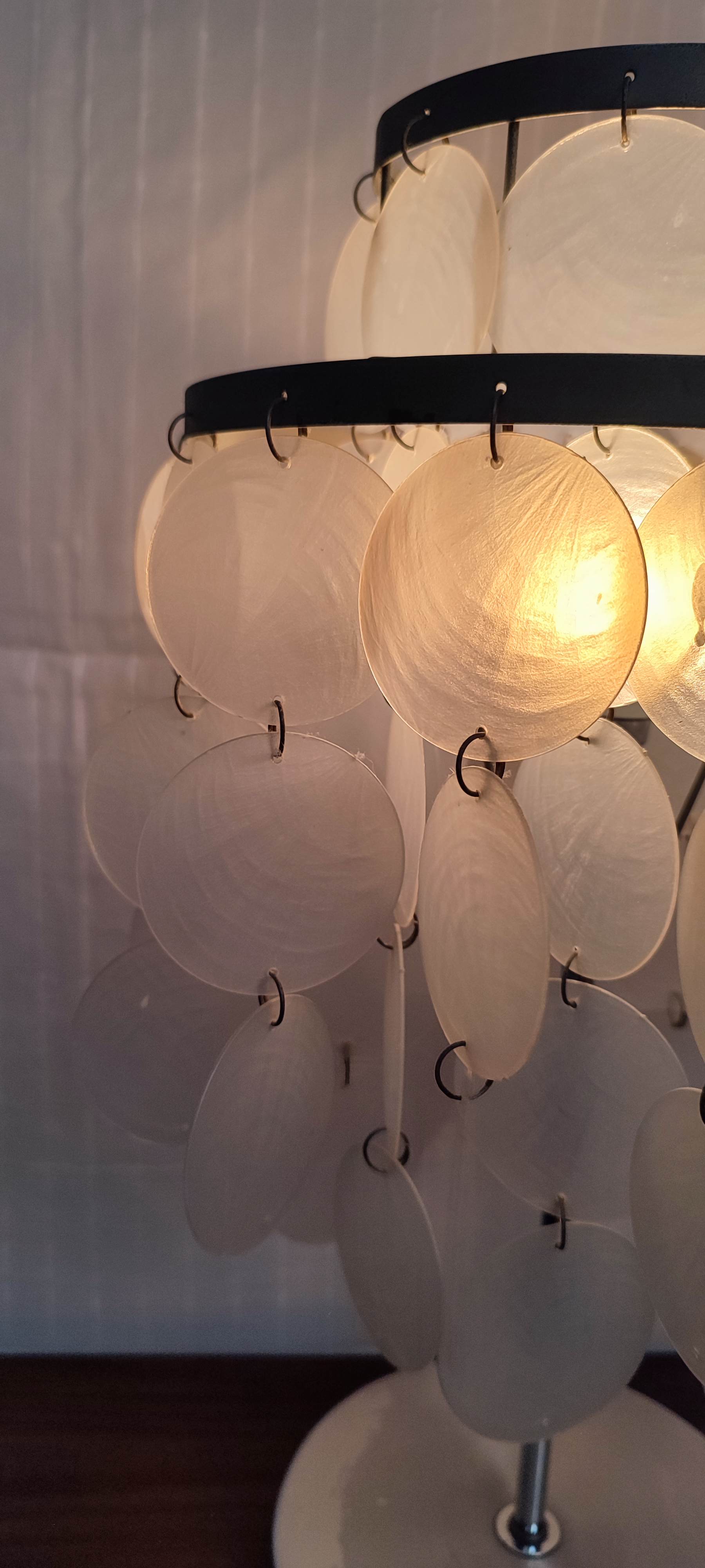 Aluminum table lamp and vintage mother-of-pearl tablets