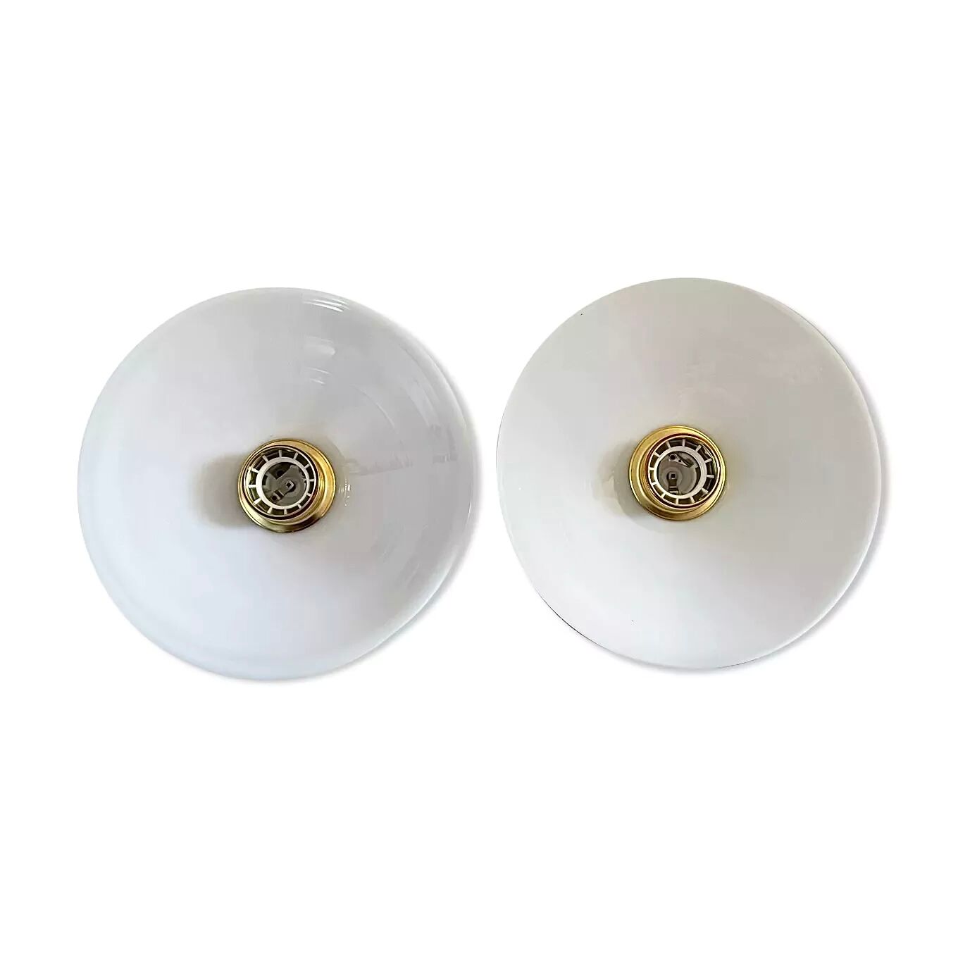 Set of two electrified white opaline wall lamps to nine