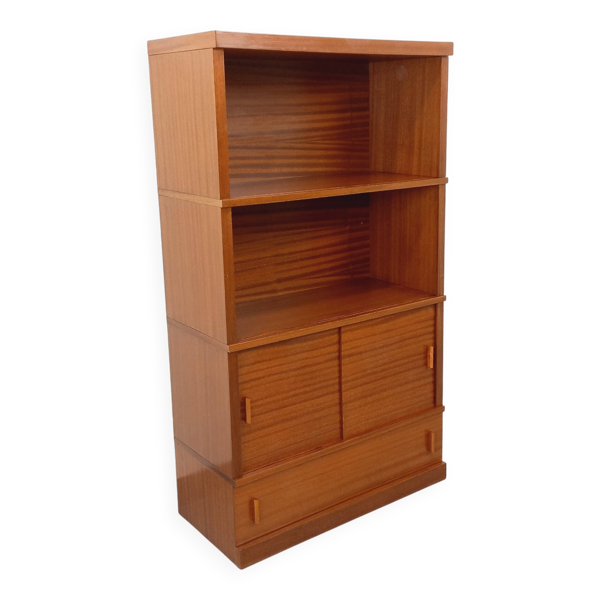Meuble bibliothèque de rangement vintage en bois de chêne des années 60