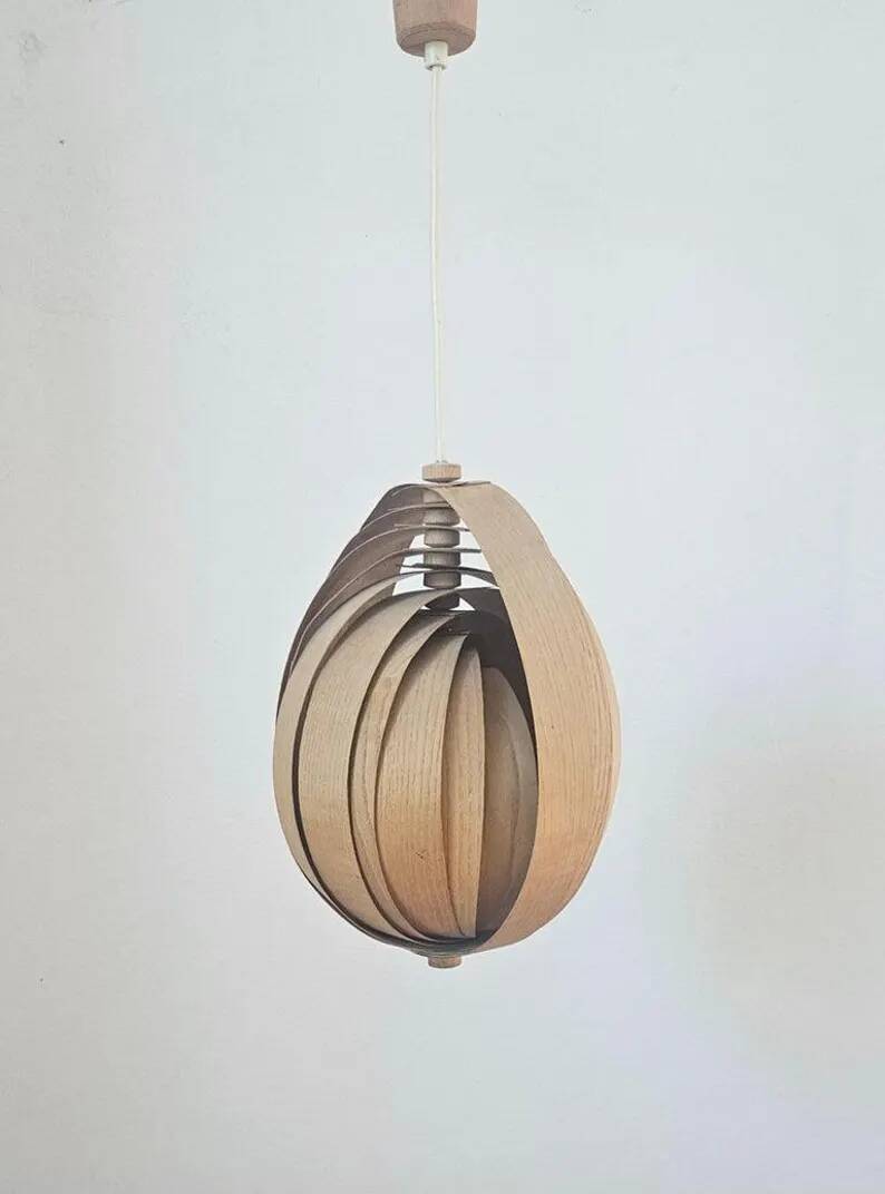 Rare Midcentury Wooden Pendant in style of Hans-Agne Jakobsson, Sweden, 1960s