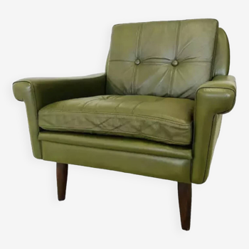 Fauteuil lounge vintage danois à dossier bas Skipper du milieu du siècle en cuir vert 1960