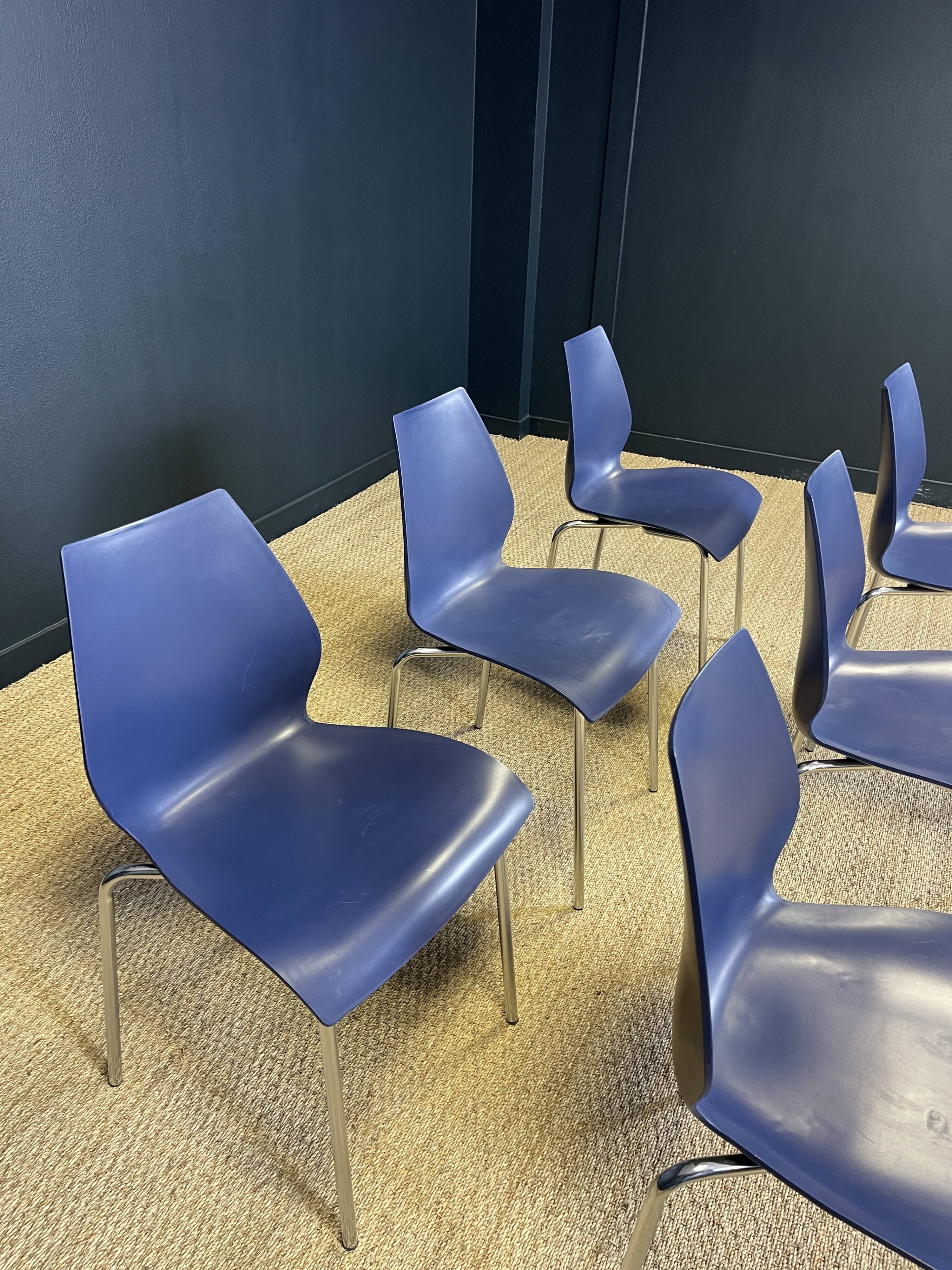 Set of 6 blue dining room chairs from the 2000s