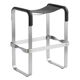 Contemporary kitchen bar stool in aged silver steel and black leather.