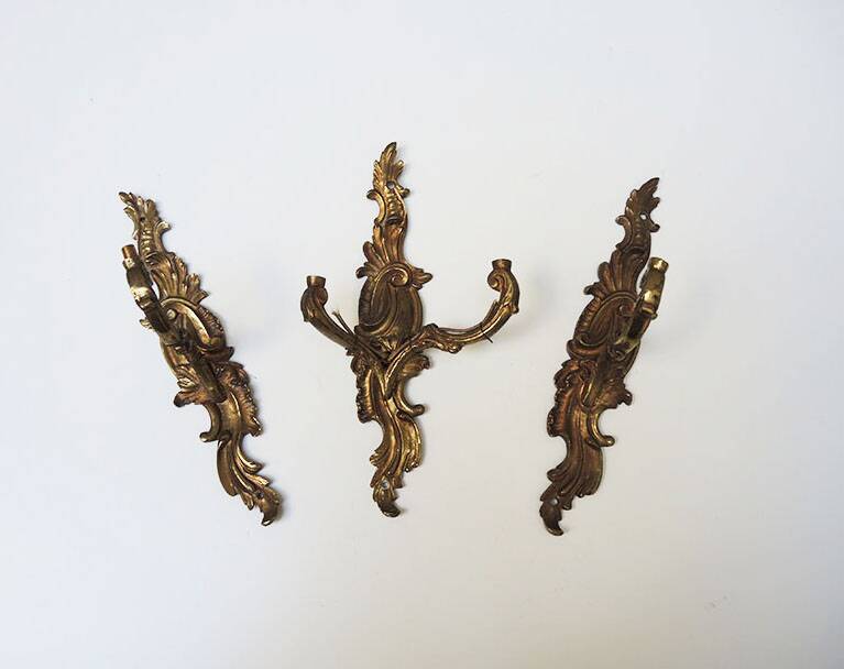 3 Old Louis XV Style Sconces in Brass