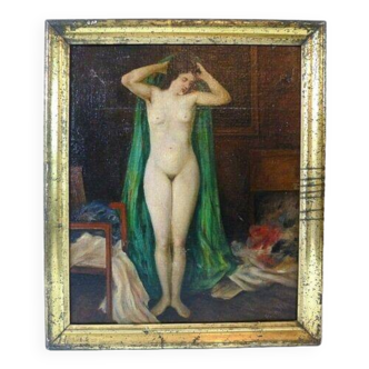 Peinture à l'huile originale d'époque représentant une femme nue
