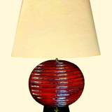 Lampe vintage moderniste 1980 signée drimmer pied céramique + son abat-jour ovale en tissu d'origine