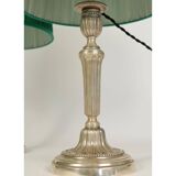 Candlesticks mounted as lamps, silver-plated bronze.