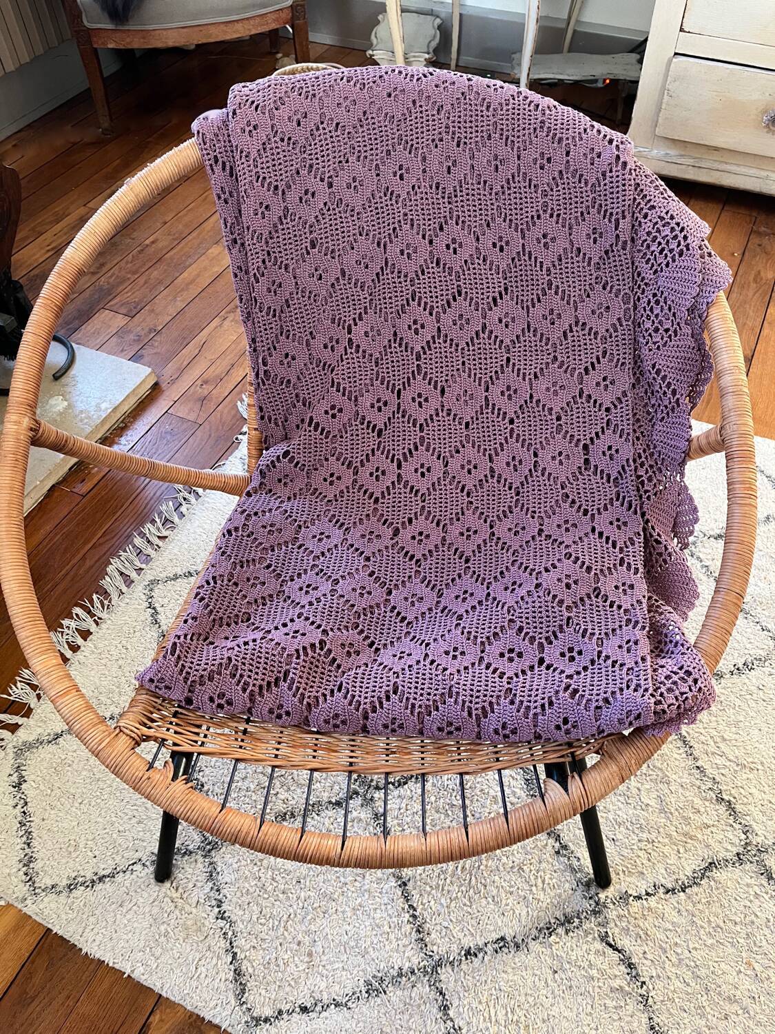 Vintage mauve lilac crocheted bedspread