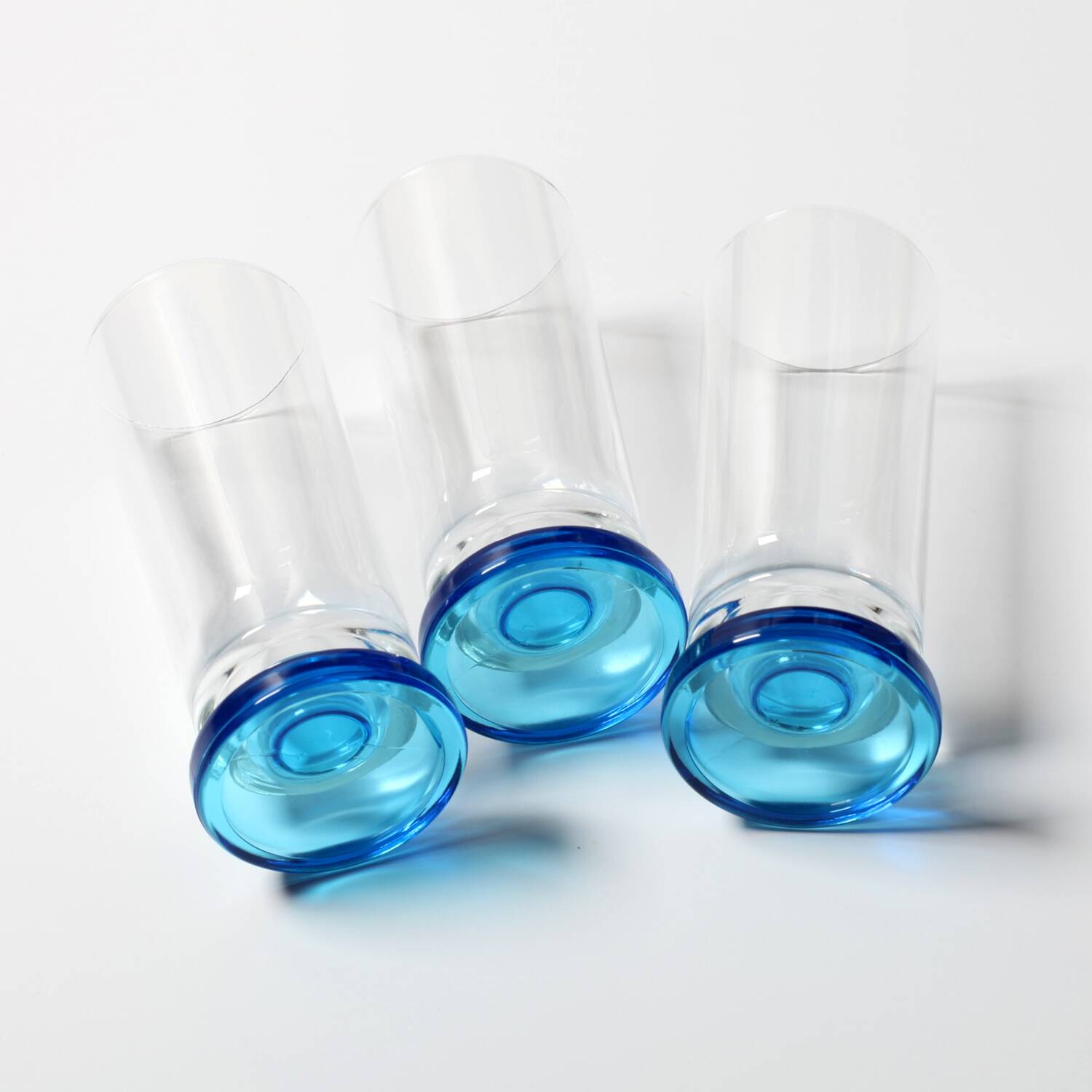 Set of 3 Vintage Blue-Footed Glasses / Mid-century Rare Tall Tumblers