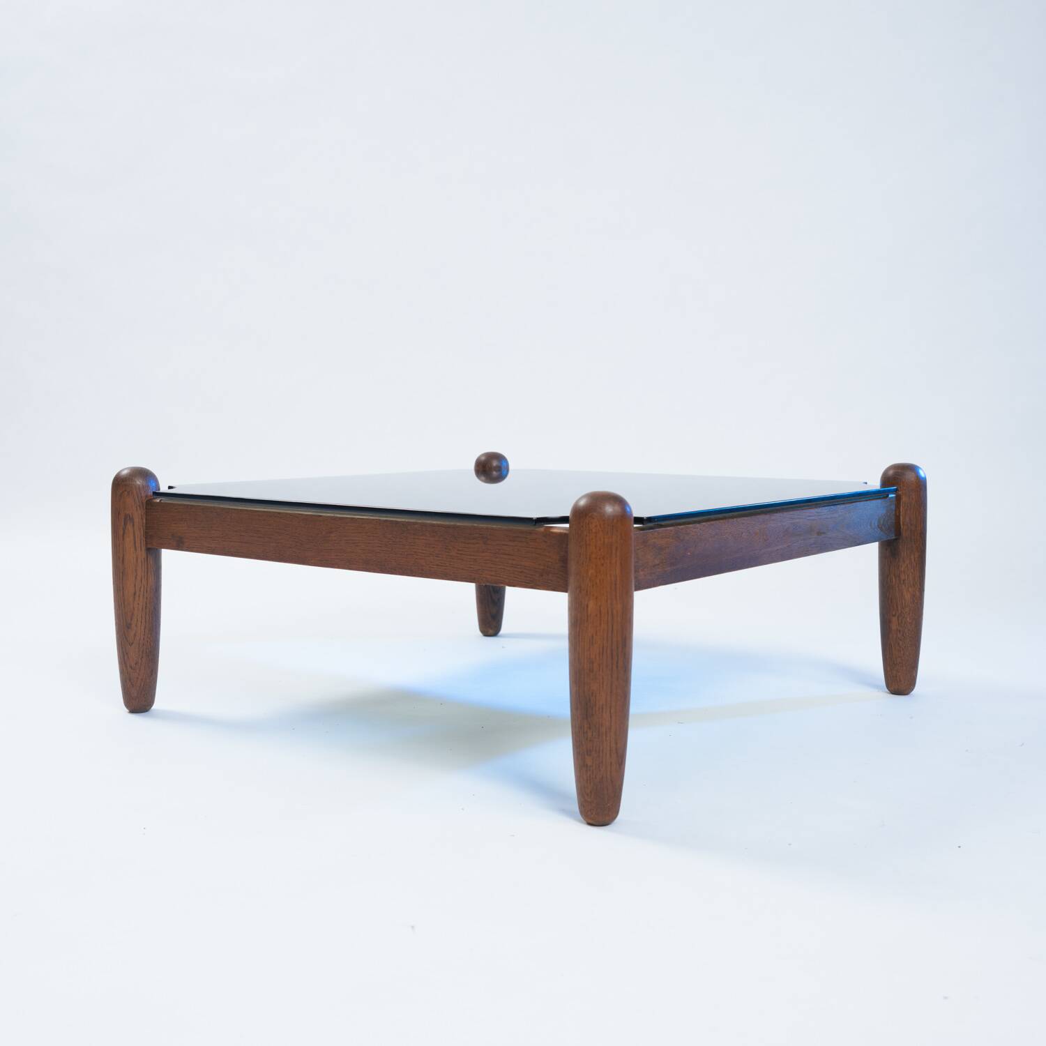Square japandi style glass oak coffeetable, 1970s