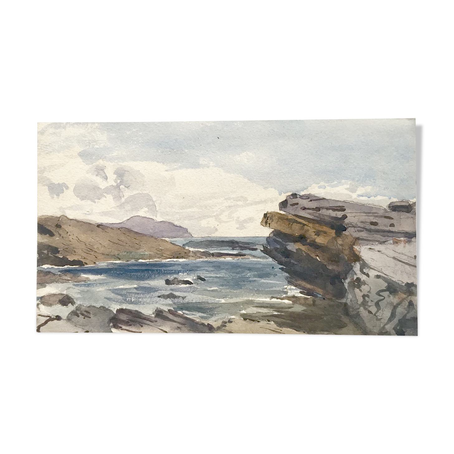 Ancient watercolor depicting a seaside