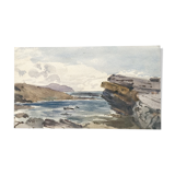 Ancient watercolor depicting a seaside