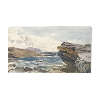 Ancient watercolor depicting a seaside