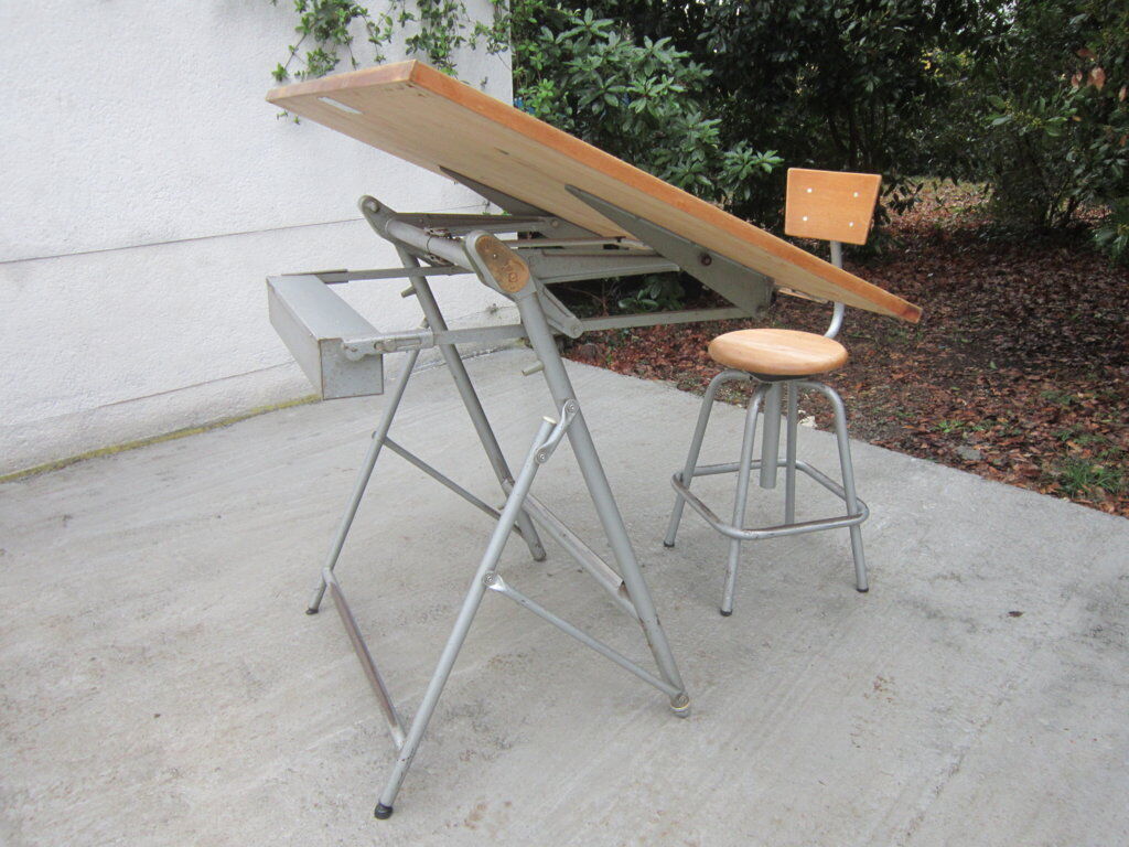 Table à dessin et chaise d'architecte Unic , années 50