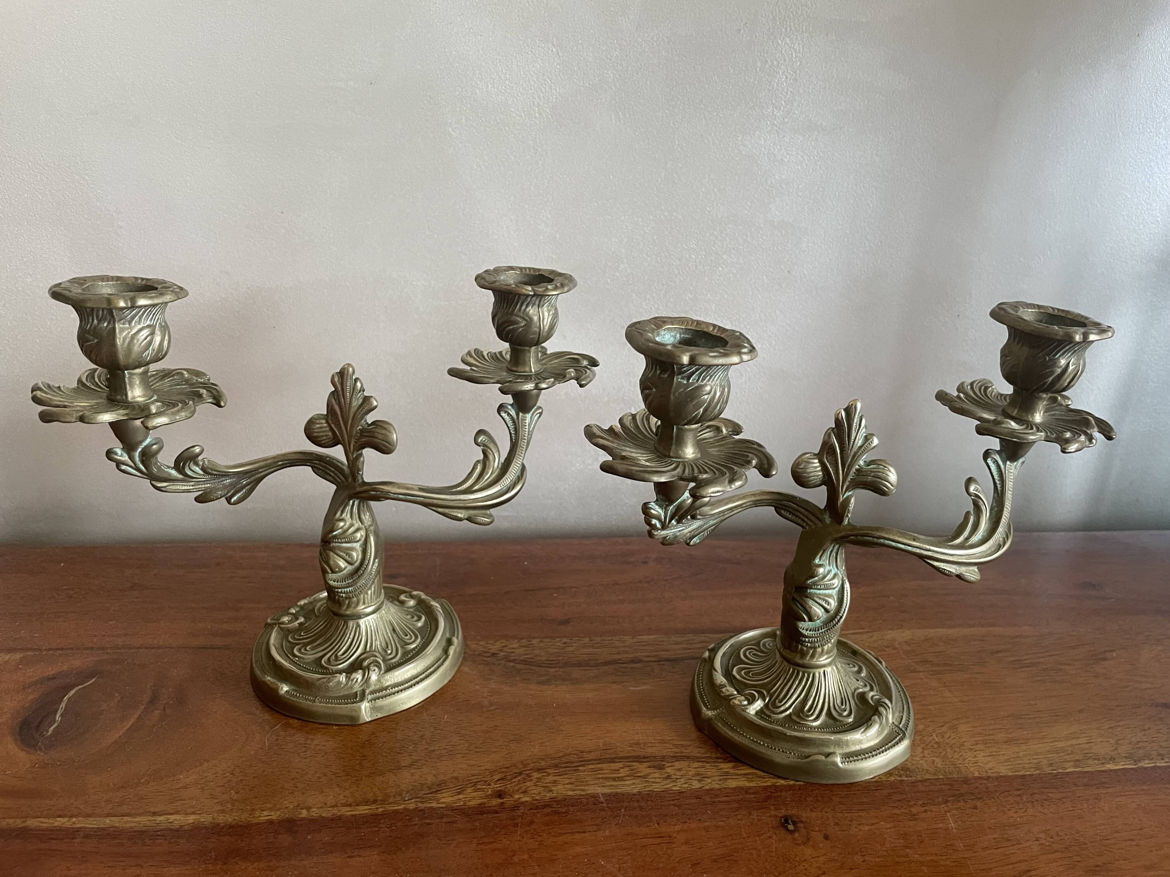 Duo of brass candlesticks