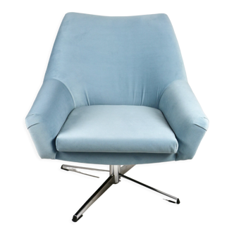 Light blue swivel chair by veb metallwaren naumburg, 1980s