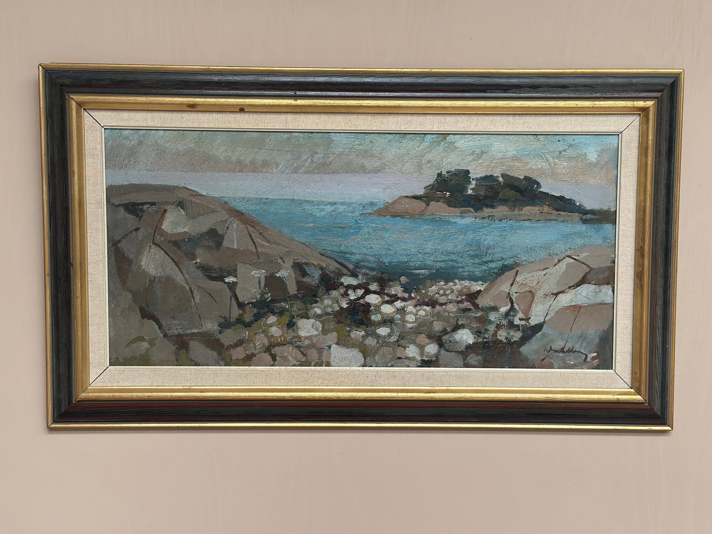 Huile su toile suédoise – “Côte” par Bertil Wahlberg – Vintage et encadrée