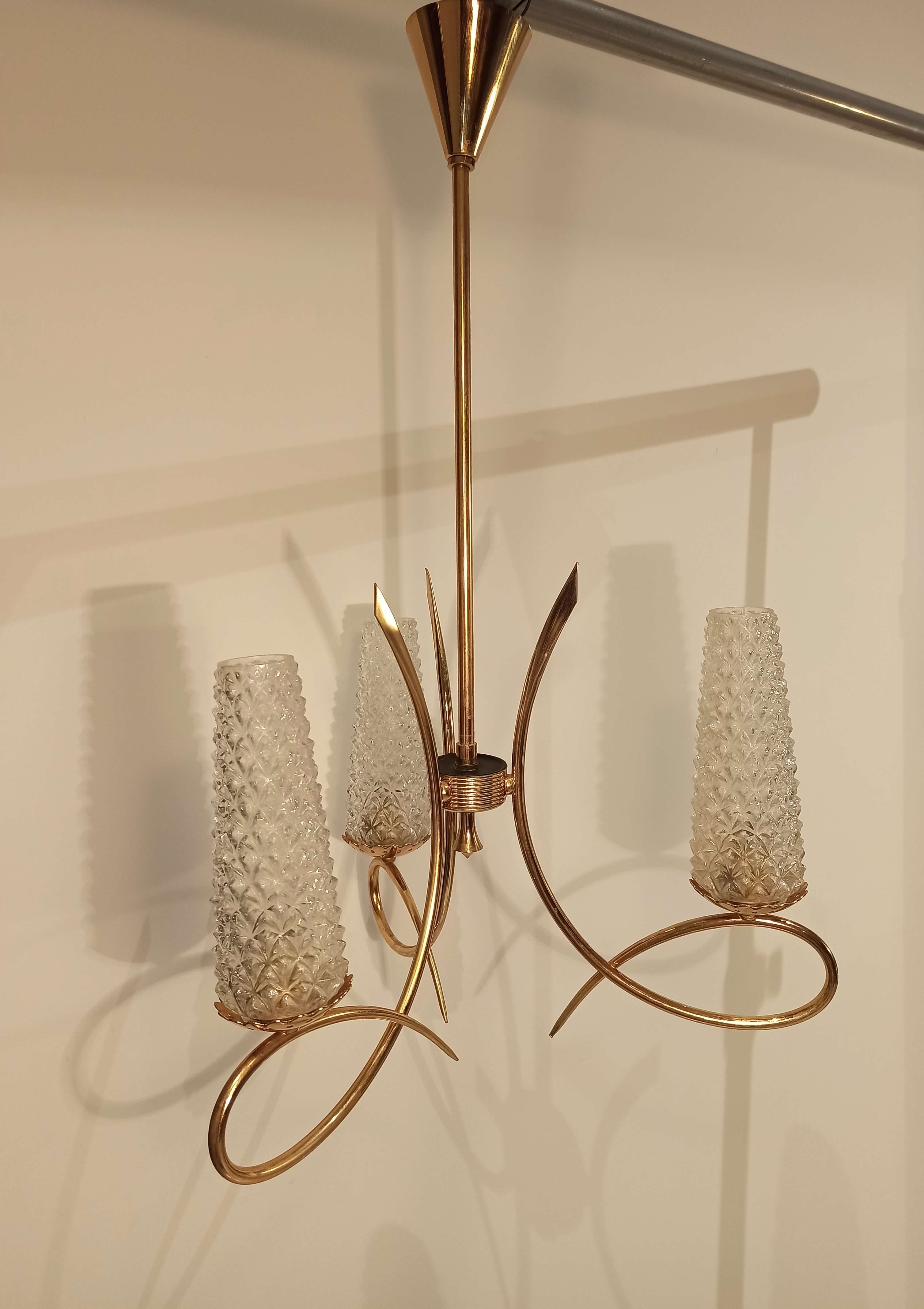 Chandelier suspension vintage tulips molded glass golden support