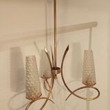 Chandelier suspension vintage tulips molded glass golden support